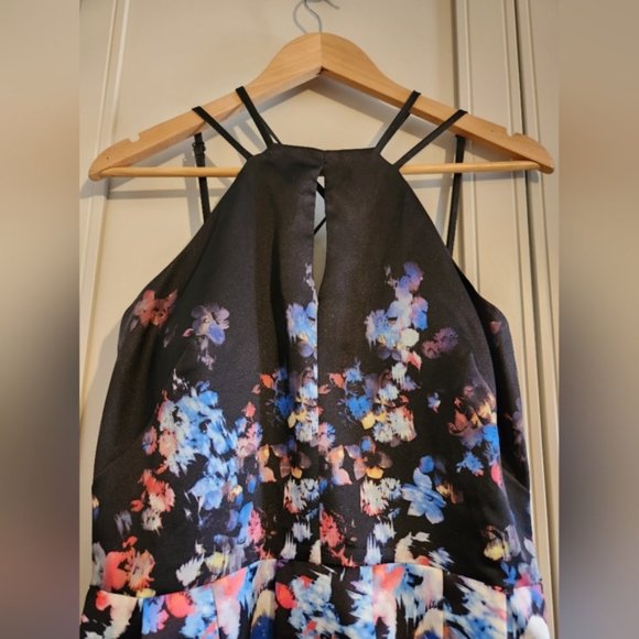 SOLD - Floral Rose Print Maxi Dress/Gown with Full Skirt and Trail. Open Back - Picture 5 of 12